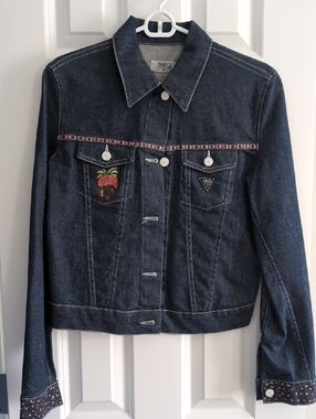 Fiorucci Dark Blue Denim Jacket with Strawberry Embroidery